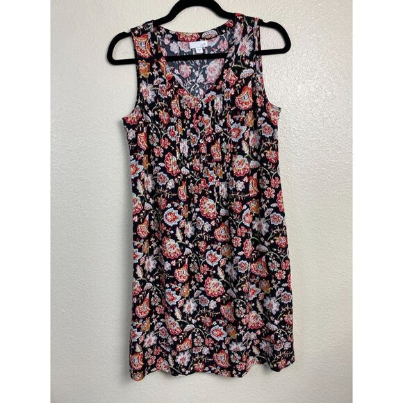 J. Jill Pleated Shift Floral Womens Size XS Black Multicolor whimsical Boho Pock - Picture 1 of 12